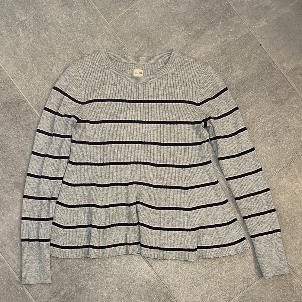 Rebecca Taylor Gray Sweater with Black Stripes